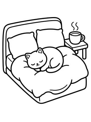 Quartinho Aconchegante com Gatinho para colorir Desenho de Quartinho Aconchegante com Gatinho para colorir e imprimir grátis
