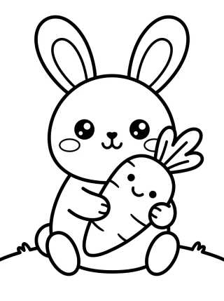 Coelhinho Comendo Cenoura Kawaii para colorir Desenho de Coelhinho Comendo Cenoura Kawaii para colorir e imprimir grátis