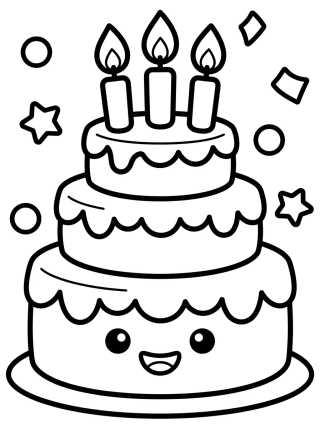 Bolo de Aniversário Kawaii com Velas para colorir Desenho de Bolo de Aniversário Kawaii com Velas para colorir e imprimir grátis