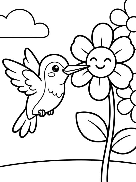 Beija-flor Fofo no Jardim para colorir Desenho de Beija-flor Fofo no Jardim para colorir e imprimir grátis