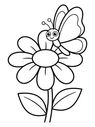 Desenho de Borboleta Kawaii Pousada na Margarida para colorir e imprimir grátis