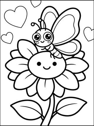 Borboleta Sorridente na Flor para colorir Desenho de Borboleta Sorridente na Flor para colorir e imprimir grátis