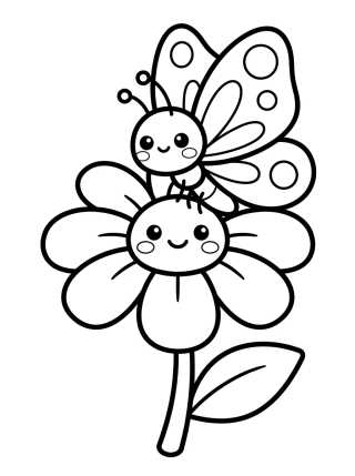 Borboleta Kawaii Pousada na Flor para colorir Desenho de Borboleta Kawaii Pousada na Flor para colorir e imprimir grátis