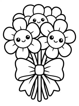 Desenho de Buquê Kawaii com Carinhas Sorridentes para colorir e imprimir grátis