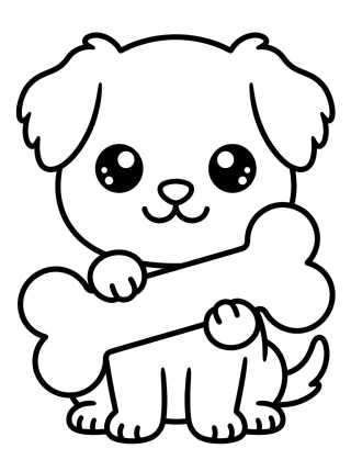 Cachorrinho Kawaii com Osso para colorir Desenho de Cachorrinho Kawaii com Osso para colorir e imprimir grátis