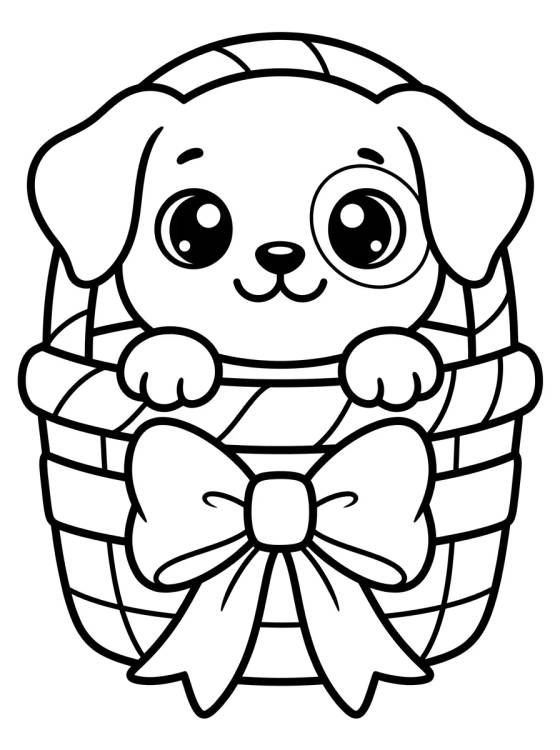 Cachorrinho Filhote no Cesto para colorir Desenho de Cachorrinho Filhote no Cesto para colorir e imprimir grátis