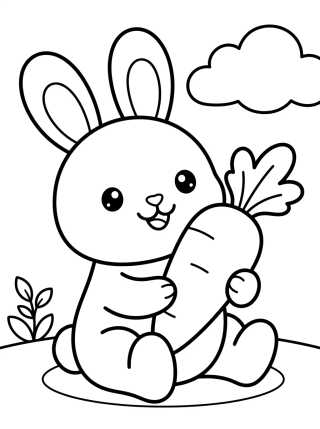 Desenho de Coelhinho Fofo Segurando uma Cenoura para colorir e imprimir grátis