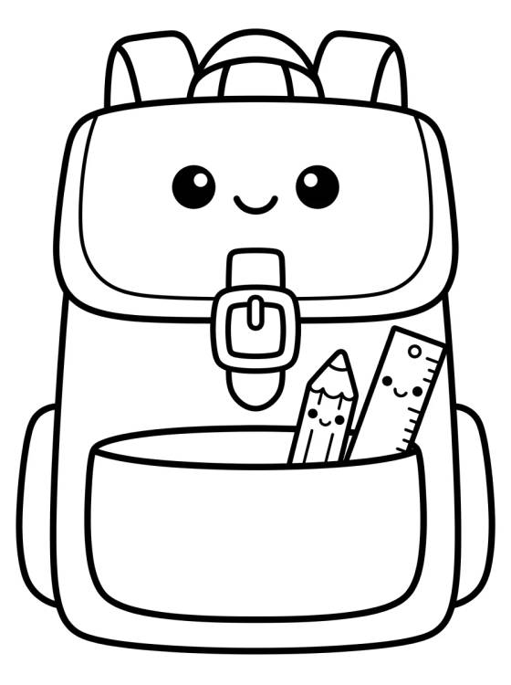 Desenho de Mochila Escolar Fofa e Sorridente para colorir e imprimir grátis