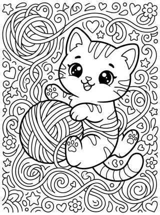 Gatinho Brincando com Novelo de Lã para colorir Desenho de Gatinho Brincando com Novelo de Lã para colorir e imprimir grátis