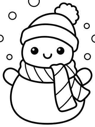 Desenho de Boneco de Neve Fofinho com Cachecol para colorir e imprimir grátis