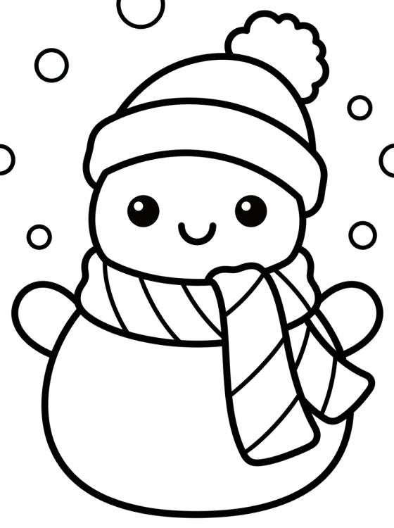 Desenho de Boneco de Neve Fofinho com Cachecol para colorir e imprimir grátis
