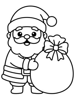 Desenho de Papai Noel Kawaii com Saco de Presentes para colorir e imprimir grátis