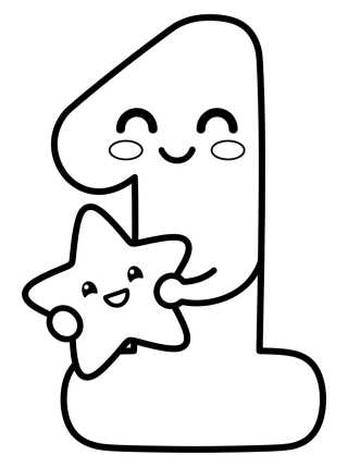 Número 1 Fofo com Estrelinha para colorir Desenho de Número 1 Fofo com Estrelinha para colorir e imprimir grátis