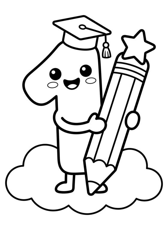 Desenho de Número 1 Fofo com Lápis Mágico para colorir e imprimir grátis