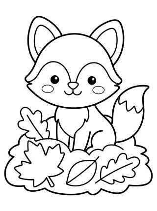 Raposinha Fofa nas Folhas de Outono para colorir Desenho de Raposinha Fofa nas Folhas de Outono para colorir e imprimir grátis