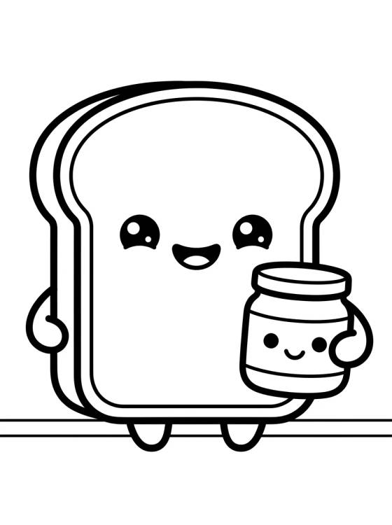Desenho de Pão de Forma Kawaii Sorridente para colorir e imprimir grátis
