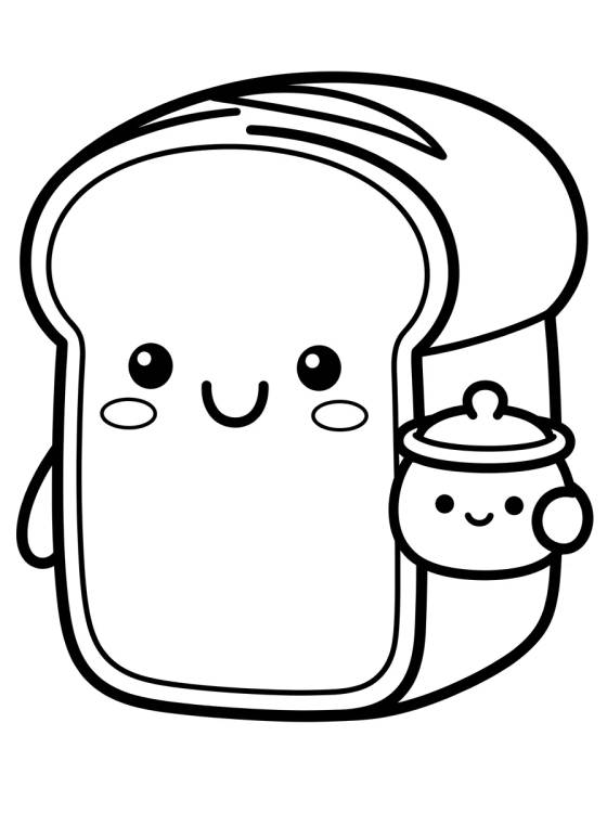 Desenho de Pão de Forma Kawaii Sorridente para colorir e imprimir grátis