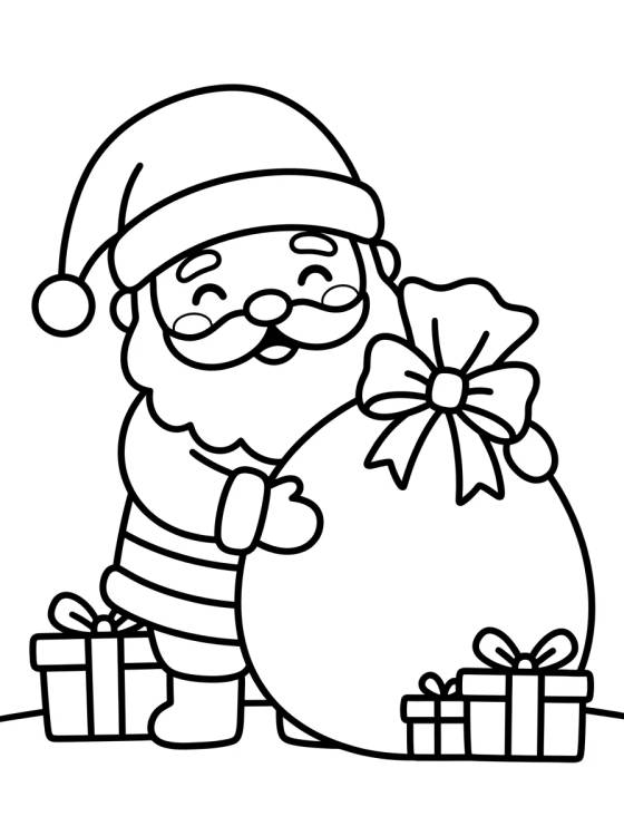 Desenho de Papai Noel Fofo com Saco de Presentes para colorir e imprimir grátis