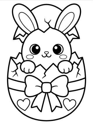 Desenho de Coelhinho Fofo Saindo do Ovo de Páscoa para colorir e imprimir grátis