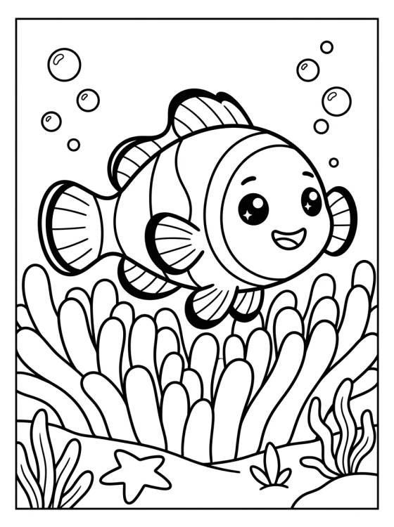Desenho de Peixe-Palhaço Fofo para colorir e imprimir grátis