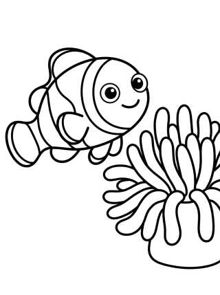 Desenho de Peixe-Palhaço Fofo no Anêmona para colorir e imprimir grátis