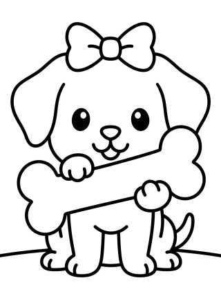 Cachorrinho Fofo com Osso para colorir Desenho de Cachorrinho Fofo com Osso para colorir e imprimir grátis