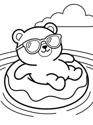 Ursinho Fofo na Boia de Piscina para colorir Desenho de Ursinho Fofo na Boia de Piscina para colorir e imprimir grátis