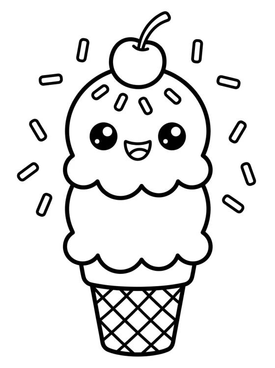 Desenho de Casquinha de Sorvete Kawaii com Granulado para colorir e imprimir grátis