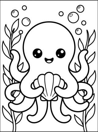 Desenho de Polvo Kawaii no Fundo do Mar para colorir e imprimir grátis
