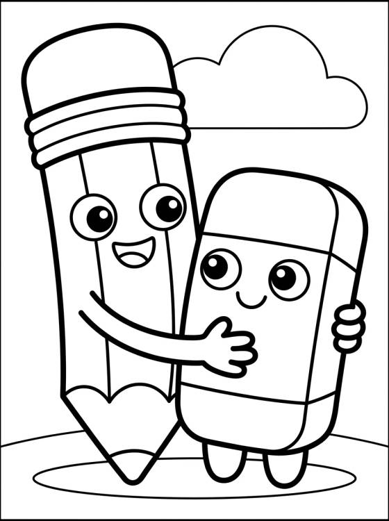 Desenho de Lápis e Borracha Fofos para colorir e imprimir grátis