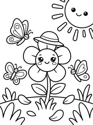 Desenho de Florzinha Alegre de Primavera para colorir e imprimir grátis