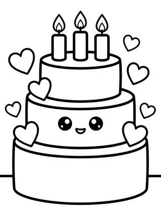 Bolo de Aniversário Kawaii para colorir Desenho de Bolo de Aniversário Kawaii para colorir e imprimir grátis