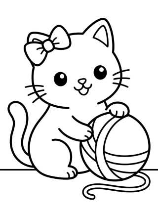 Desenho de Gatinho com Novelo de Lã para colorir e imprimir grátis