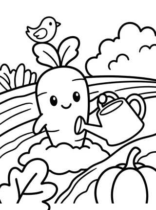 Desenho de Cenoura Fofa na Horta para colorir e imprimir grátis