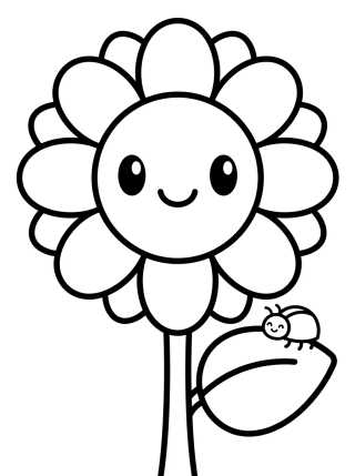 Girassol Sorridente com Joaninha para colorir Desenho de Girassol Sorridente com Joaninha para colorir e imprimir grátis