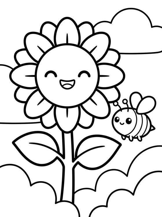 Desenho de Girassol Sorridente no Jardim para colorir e imprimir grátis