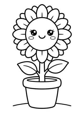 Desenho de Girassol Kawaii Sorridente para colorir e imprimir grátis