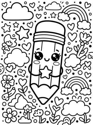 Desenho de Lápis Fofo Kawaii para colorir e imprimir grátis