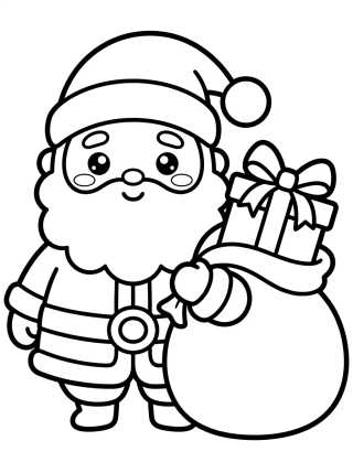 Desenho de Papai Noel Kawaii com Saco de Presentes para colorir e imprimir grátis