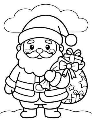 Desenho de Papai Noel Kawaii com Presentes para colorir e imprimir grátis