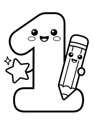 Desenho de Número 1 Fofinho com Lápis para colorir e imprimir grátis
