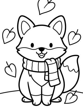 Desenho de Raposa Fofa com Cachecol de Outono para colorir e imprimir grátis