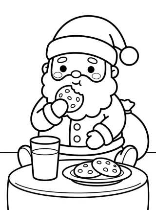 Desenho de Papai Noel Comendo Biscoitos e Leite para colorir e imprimir grátis