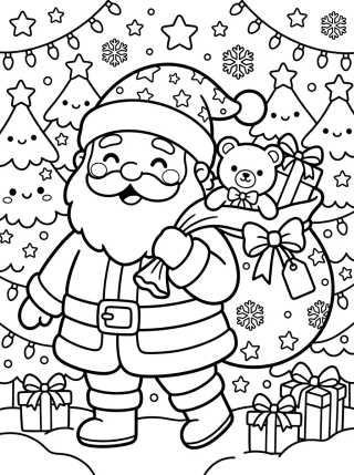 Papai Noel Fofo com Saco de Presentes para colorir Desenho de Papai Noel Fofo com Saco de Presentes para colorir e imprimir grátis