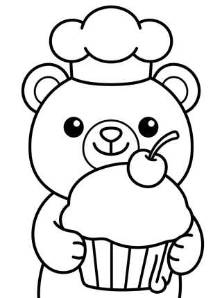 Desenho de Ursinho Confeiteiro Kawaii para colorir e imprimir grátis