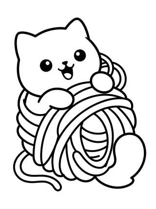 Gatinho Kawaii no Novelo de Lã para colorir Desenho de Gatinho Kawaii no Novelo de Lã para colorir e imprimir grátis