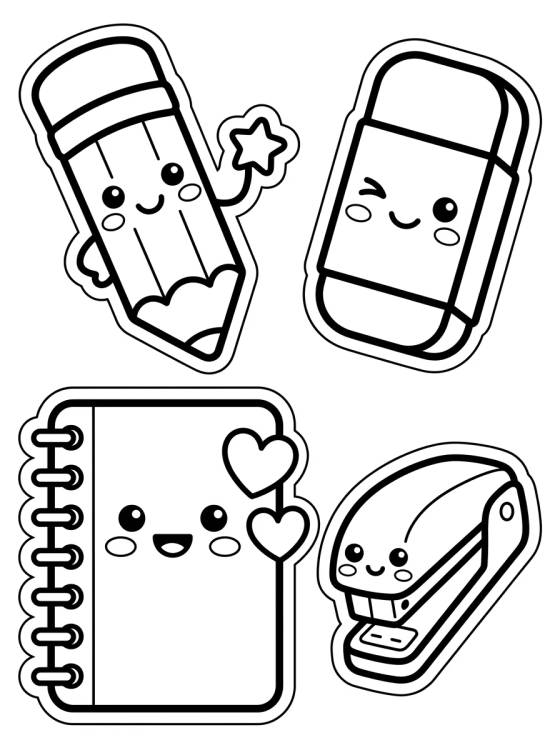 Cartela de Adesivos Kawaii para colorir Desenho de Cartela de Adesivos Kawaii para colorir e imprimir grátis