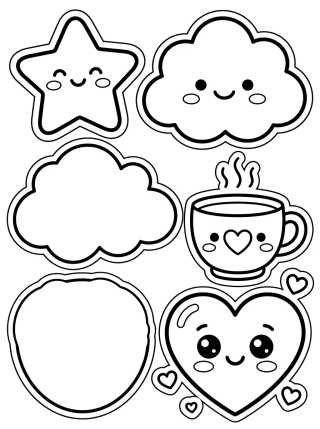 Desenho de Cartela de Adesivos Kawaii para colorir e imprimir grátis