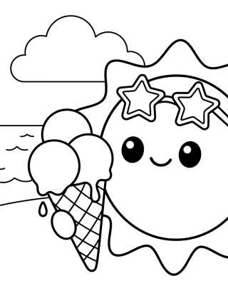 Solzinho Fofo Comendo Sorvete para colorir Desenho de Solzinho Fofo Comendo Sorvete para colorir e imprimir grátis