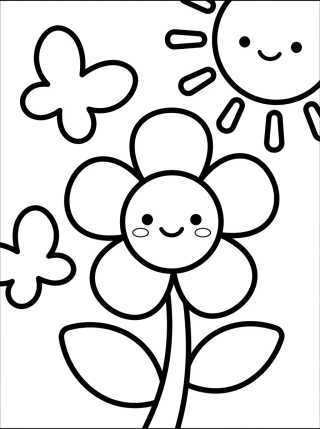 Desenho de Florzinha Kawaii Sorridente para colorir e imprimir grátis